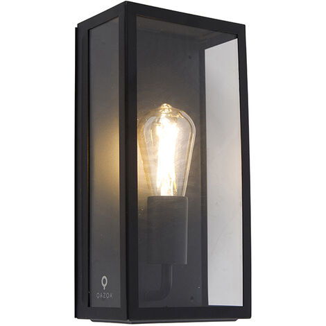 QAZQA Moderno Aplique industrial exterior negro IP44 cristal - ROTTERDAM Vidrio /Acero inoxidable Rectangular Adecuado para LED Max. 1 x 60 Watt