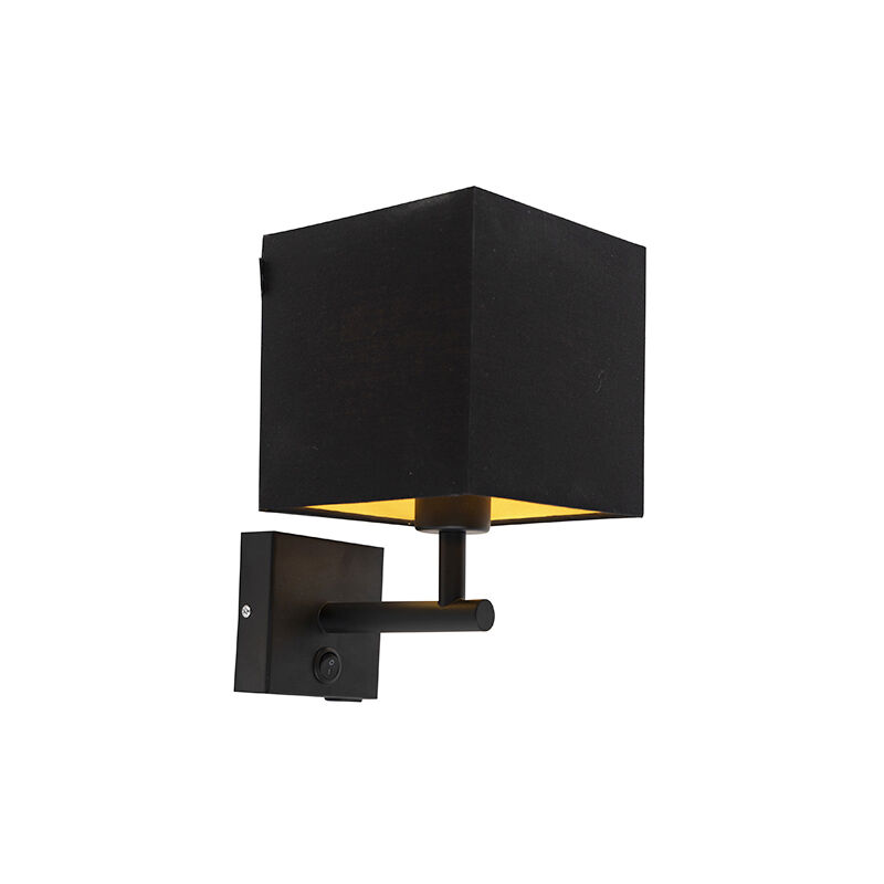 

Moderno Aplique negro pantalla negra/oro cuadrada USB - COMBI 1 Acero /Textil Cuadrada /Cubo Adecuado para LED Max. 1 x 40 Watt - Qazqa