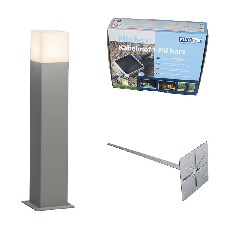 

+ Moderno Baliza 50cm gris estaca y kit conexión subterránea - DENMARK Aluminio /Plástico Cuadrada Adecuado para LED Max. 1 x 13 Watt - Qazqa