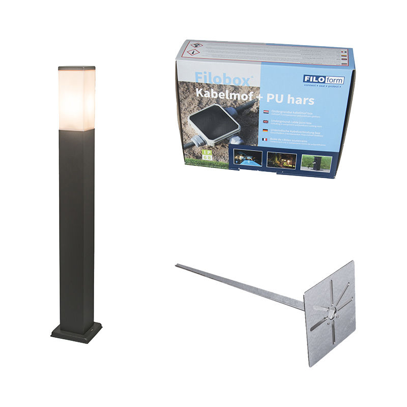 

+ Moderno Baliza 80cm gris estaca y kit conexión subterránea - MALIOS Plástico /Acero inoxidable Cuadrada Adecuado para LED Max. 1 x 60 Watt - Qazqa