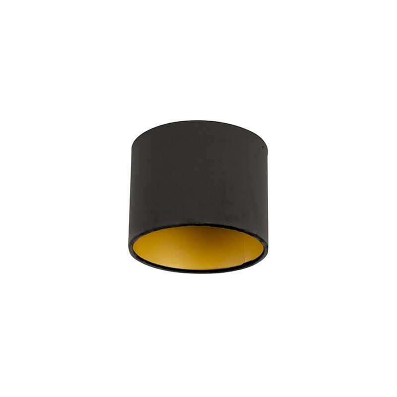 Image of Moderno Cotone Paralume velluto nero 18/18/14 interno dorato , Paralume per lampade a sospensione,Paralume per lampade a terra - Nero - Qazqa