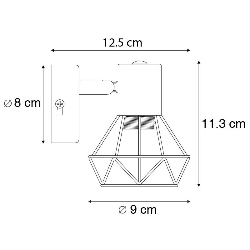 MOSH 1 Acero Redonda Adecuado para LED Max 1 x 40 Watt QAZQA Moderno Foco art deco giratorio negro