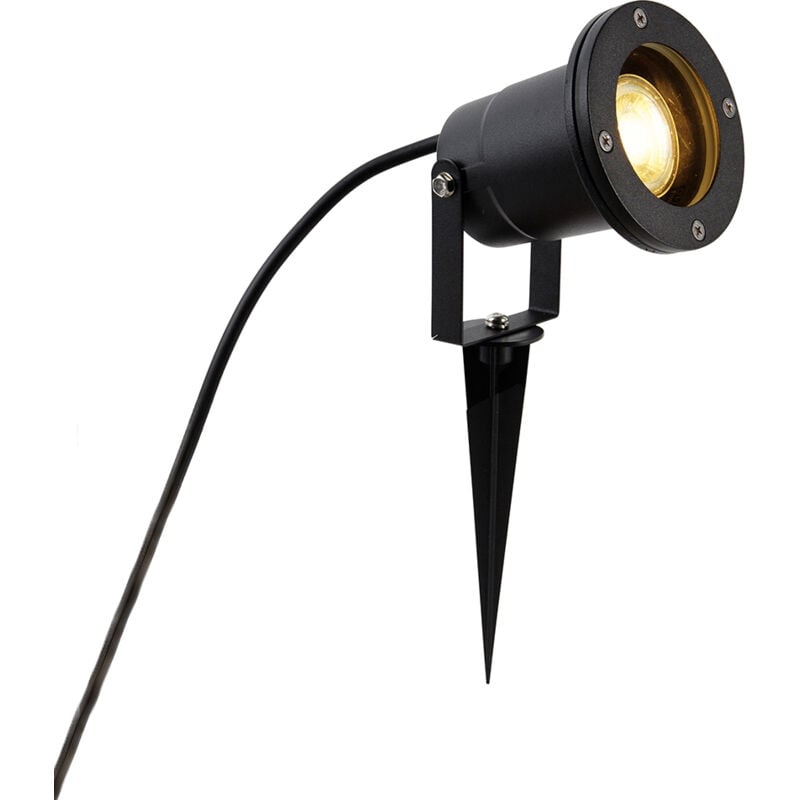 

QAZQA + Moderno Foco con estaca industrial negro WiFi GU10 IP65 - BASIC Aluminio /Vidrio Redonda Adecuado para LED Max. 1 x 5 Watt