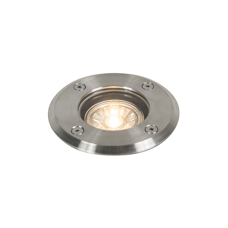 

QAZQA + Moderno Foco de suelo acero 11cm IP67 - BASIC ROUND Vidrio /Acero inoxidable Redonda Adecuado para LED Max. 1 x 50 Watt