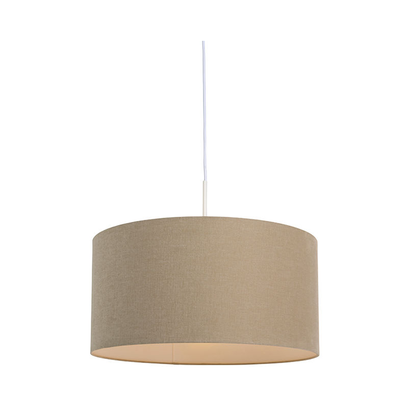 

QAZQA Moderno Lámpara colgante rústica blanca pantalla beige 50cm - COMBI 1 Textil /Acero Redonda Adecuado para LED Max. 1 x 60 Watt