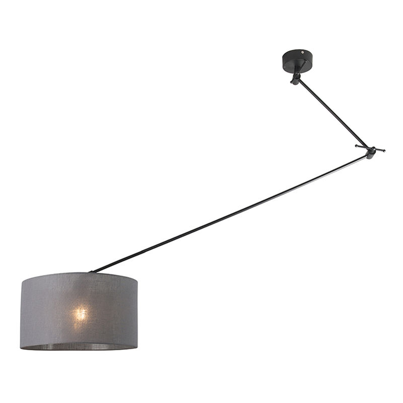 

QAZQA + Moderno Lámpara colgante negra pantalla 35cm gris oscuro ajustable - BLITZ I Metálica /Textil Redonda Adecuado para LED Max. 1 x 60 Watt