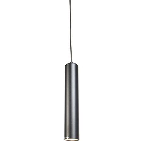 QAZQA + Moderno Lámpara colgante de diseño inteligente negra con bombilla GU10 WiFi - Tuba Small Acero Cilíndra /Alargada Adecuado para LED Max. 1 x 5 Watt