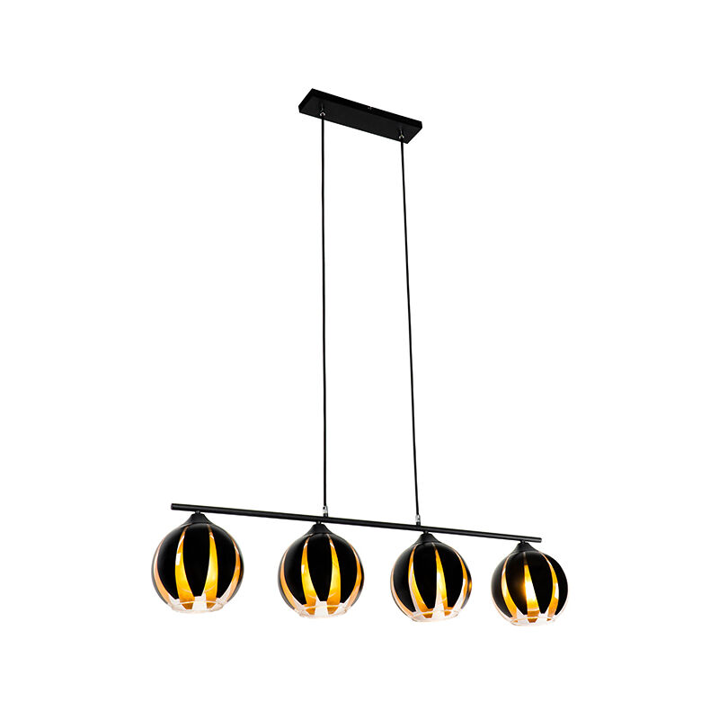 

QAZQA Moderno Lámpara colgante de diseño negra con 4 luces doradas - MELONE Acero /Vidrio Alargada Adecuado para LED Max. 4 x 8 Watt