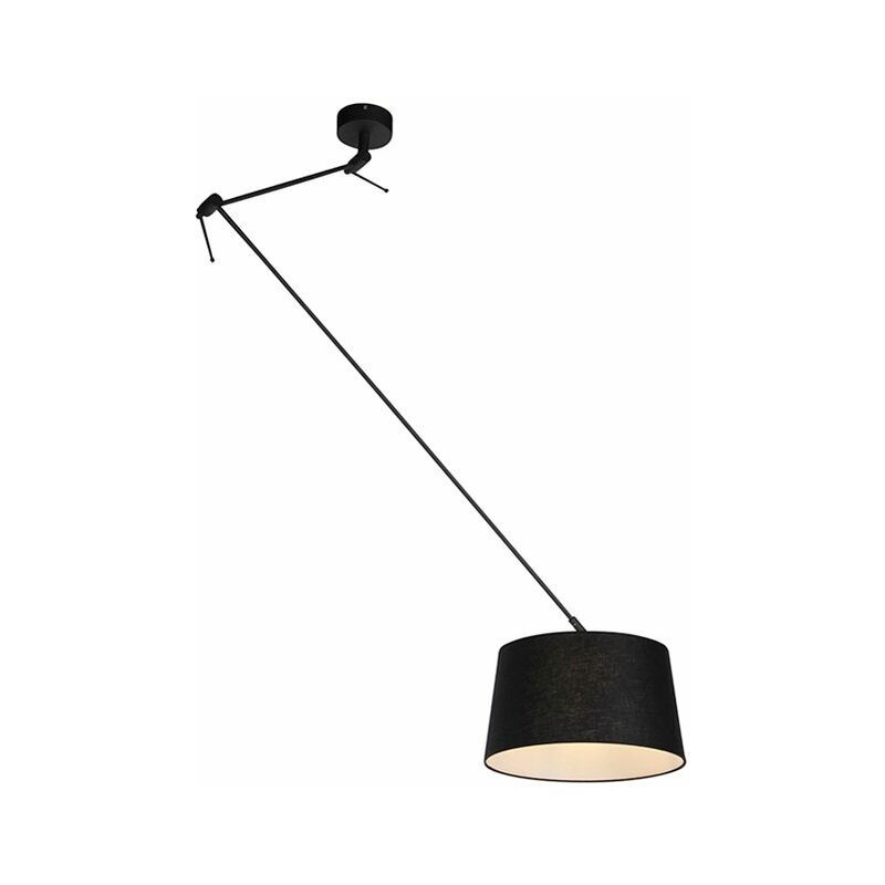 

QAZQA + Moderno Lámpara colgante pantalla lino negro 35cm - BLITZ I zwart Lino /Acero Cilíndra /Alargada /Redonda Adecuado para LED Max. 1 x 60 Watt