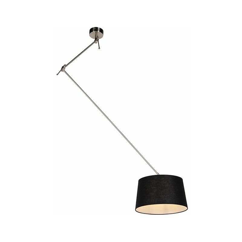 

QAZQA Moderno Lámpara colgante pantalla lino negro 35cm - BLITZ I Staal Lino /Acero Cilíndra /Alargada /Redonda Adecuado para LED Max. 1 x 60 Watt