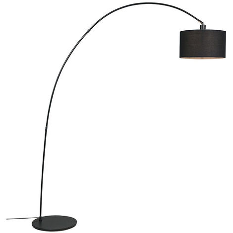 QAZQA + Moderno Lámpara de arco moderna negra - VINOSSA Textil /Acero Alargada Adecuado para LED Max. 1 x 60 Watt