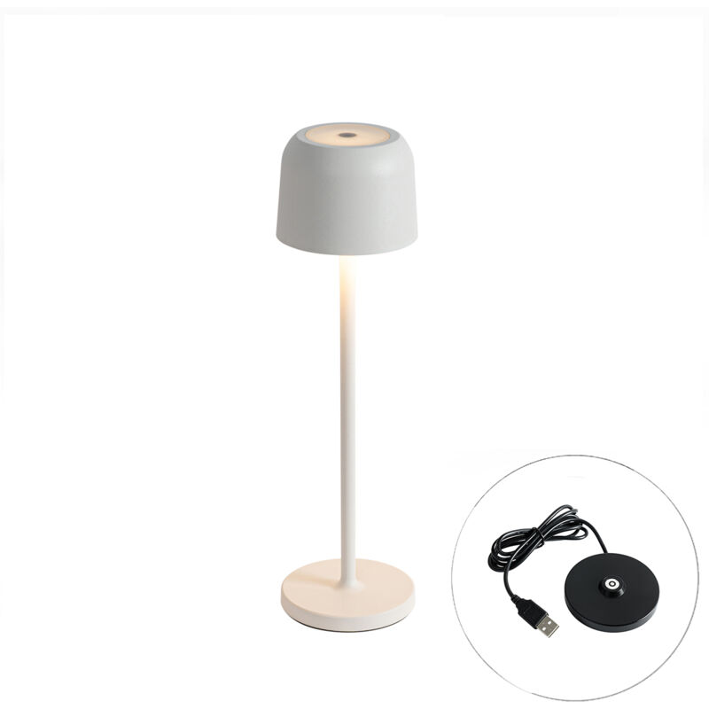 Moderno Lámpara de mesa blanco roto recargable con estación de carga - Raika Aluminio /Plástico Alargada Incluye led Max. 1 x 2.7 Watt - Qazqa