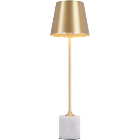 QAZQA Moderno Lámpara de mesa moderna dorada de 37 cm con LED, regulable, IP54 y recargable - Topi Metálica /Mármol Redonda Incluye LED Max. 1 x 2.5 Watt