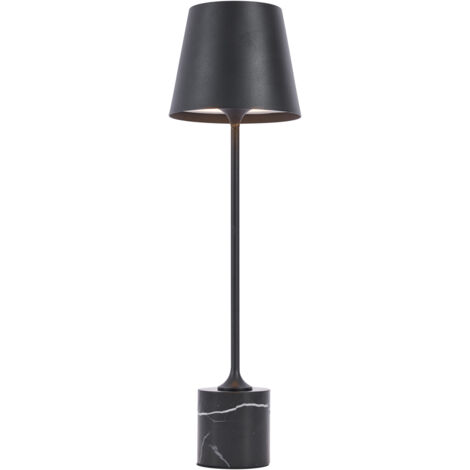 QAZQA Moderno Lámpara de mesa moderna negra 37cm incl. LED Regulable IP54 Recargable - Topi Mármol /Metálica Redonda Incluye LED Max. 1 x 2.5 Watt