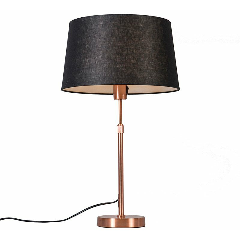 

QAZQA Moderno Lámpara de mesa cobre pantalla negra 35cm ajustable - PARTE Metálica /Textil Redonda Adecuado para LED Max. 1 x 60 Watt