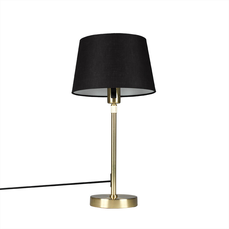 

QAZQA Moderno Lámpara de mesa oro/latón pantalla negra 25cm ajustable - PARTE Metálica /Textil Alargada Adecuado para LED Max. 1 x 60 Watt