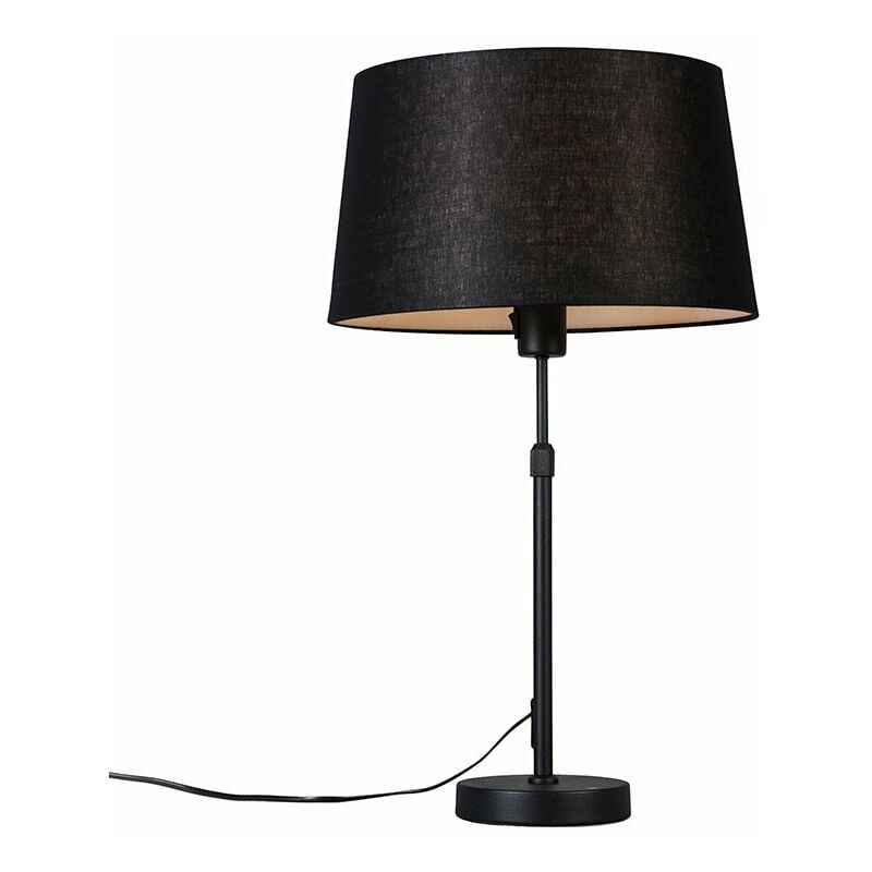 

QAZQA Moderno Lámpara de mesa negra pantalla negra 35cm ajustable - PARTE Metálica /Textil Redonda Adecuado para LED Max. 1 x 60 Watt