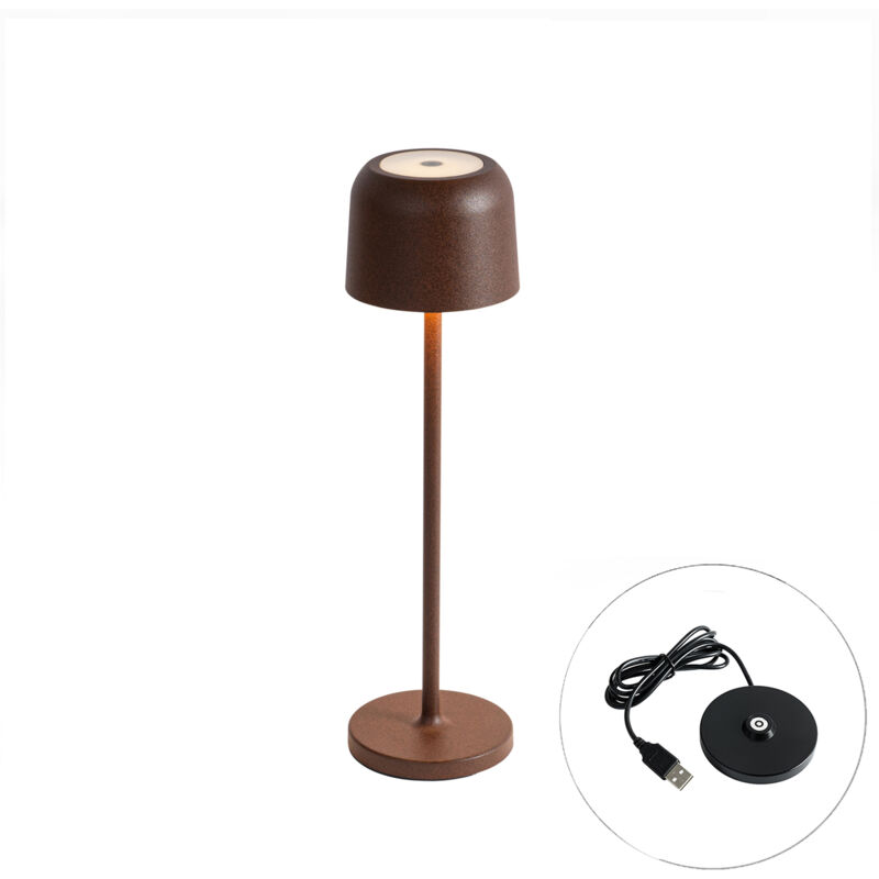 Moderno Lámpara de mesa recargable con forma de seta marrón óxido con estación de carga incluida - Raika Aluminio /Plástico Alargada Incluye led Max.