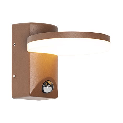 QAZQA Moderno Lámpara de pared exterior marrón óxido con LED IP54 sensor de movimiento - Esmee Aluminio Redonda Incluye LED Max. 1 x 10.5 Watt
