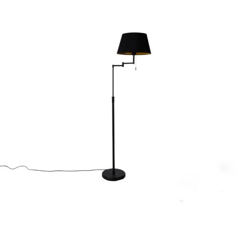 QAZQA Moderno Lámpara de pie inteligente negra con pantalla negra con Wifi A60 - Ladas Deluxe Textil /Acero Redonda Adecuado para LED Max. 1 x 9 Watt