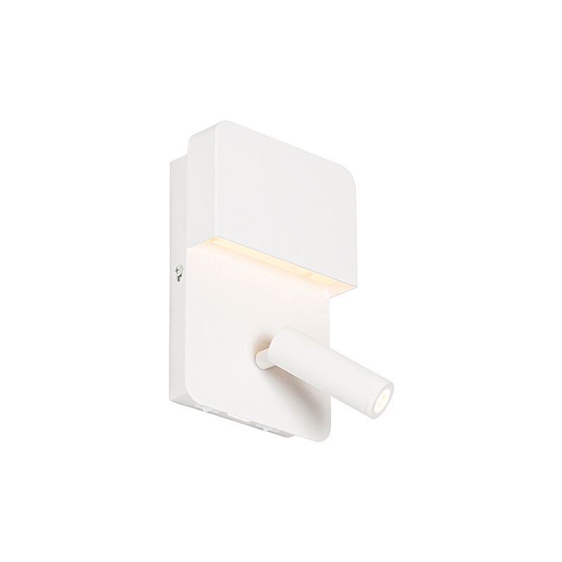 

Moderno Lámpara de pared moderna blanca con LED con USB y lámpara de lectura - Robin Acero Rectangular Incluye LED Max. 1 x 3.5 Watt - Qazqa