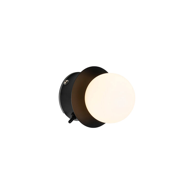 

QAZQA Moderno Aplique moderno negro IP44 - Cederic Vidrio /Acero Esfera Adecuado para LED Max. 1 x 28 Watt