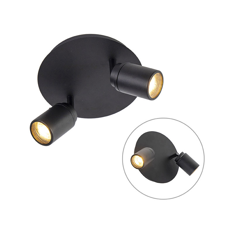 

QAZQA + Moderno Plafón moderno negro 2 luces IP44 - DUCHA Acero Redonda Adecuado para LED Max. 2 x 35 Watt