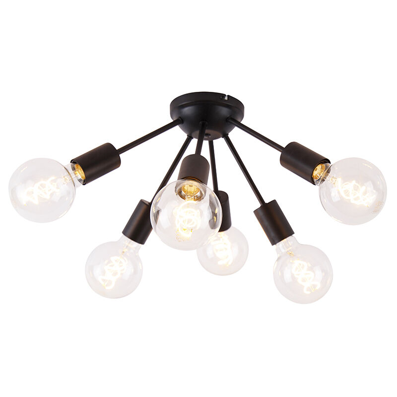 

QAZQA Moderno Plafón diseño negro 30cm 6-luces - SPUTNIK Acero Redonda Adecuado para LED Max. 6 x 40 Watt