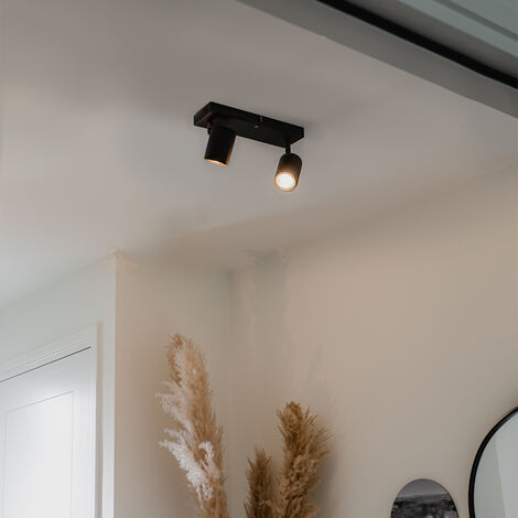 QAZQA Moderno Plafón moderno negro 2-luces rectangular ajustable - Jeana Acero Rectangular Adecuado para LED Max. 2 x 10 Watt