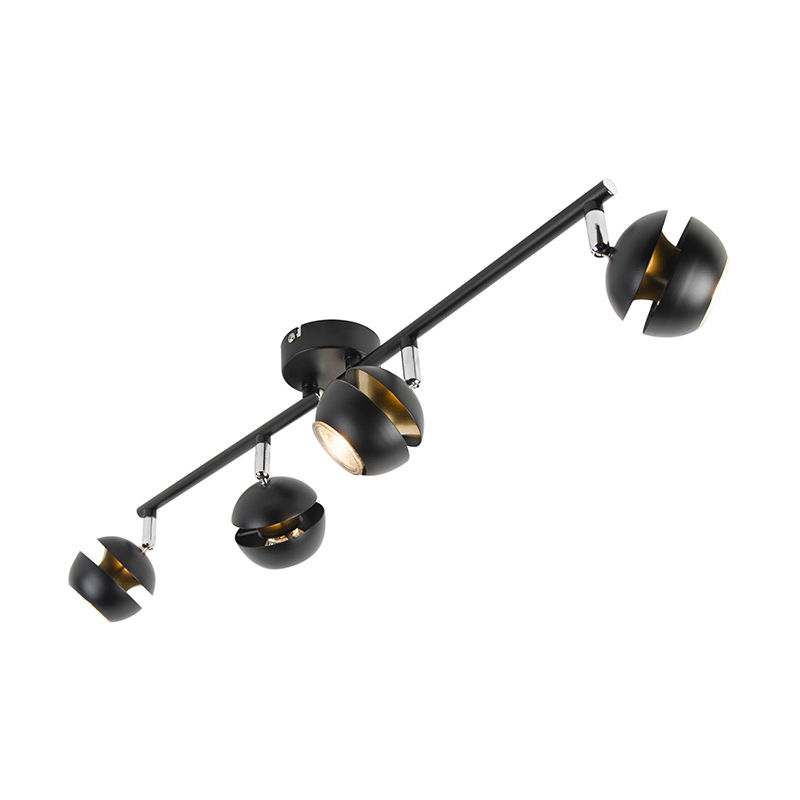 

QAZQA Moderno Plafón moderno negro/oro 4-luces- BUELL DELUXE Acero Esfera /Redonda Adecuado para LED Max. 4 x 35 Watt