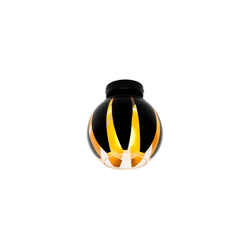 

QAZQA Moderno Lámpara de techo diseño negro/oro - MELONE Vidrio /Acero Esfera Adecuado para LED Max. 1 x 8 Watt