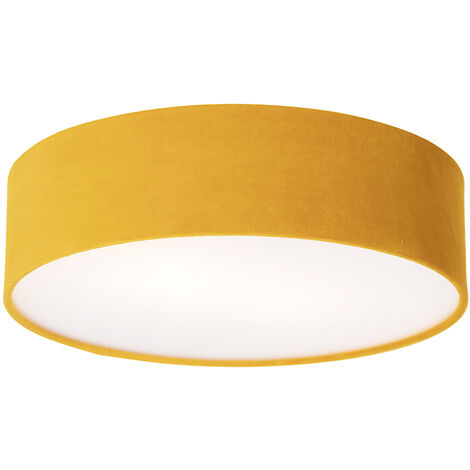 QAZQA Moderno Plafón moderno ocre 40 cm con interior dorado - Drum Acero /Textil /Plástico Cilíndra Adecuado para LED Max. 2 x 40 Watt
