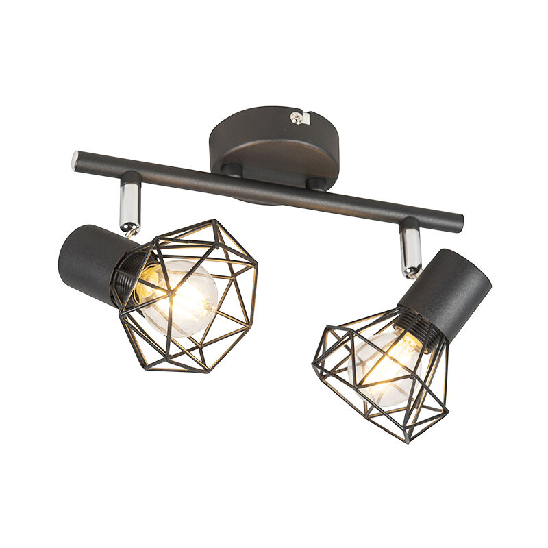 

QAZQA + Moderno Plafón Art Deco orientable negro - MOSH 2 Acero Alargada Adecuado para LED Max. 2 x 40 Watt