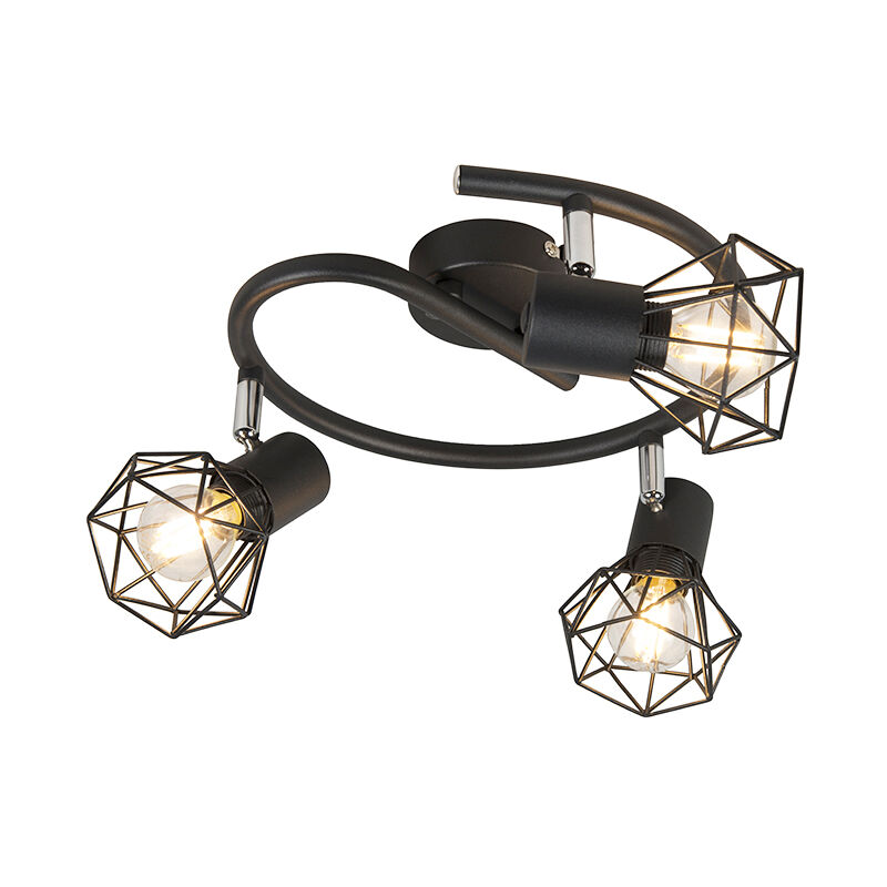 

QAZQA + Moderno Plafón Art Deco spot giratorio negro - MOSH 3 Acero Redonda Adecuado para LED Max. 3 x 40 Watt