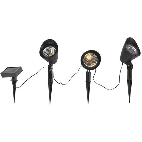 QAZQA Moderno Set de 3 focos estaca negros LED IP44 solar - SUNSHINE Plástico Redonda /Alargada Incluye LED Max. 3 x 1 Watt - Negro