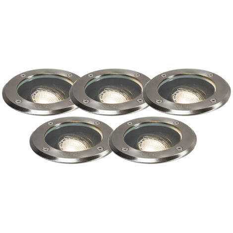 QAZQA Moderno Set de 5 focos empotrado suelo moderno acero RVS IP65 - DELUX Vidrio /Plástico /Acero inoxidable Redonda Adecuado para LED Max. 5 x 50 Watt