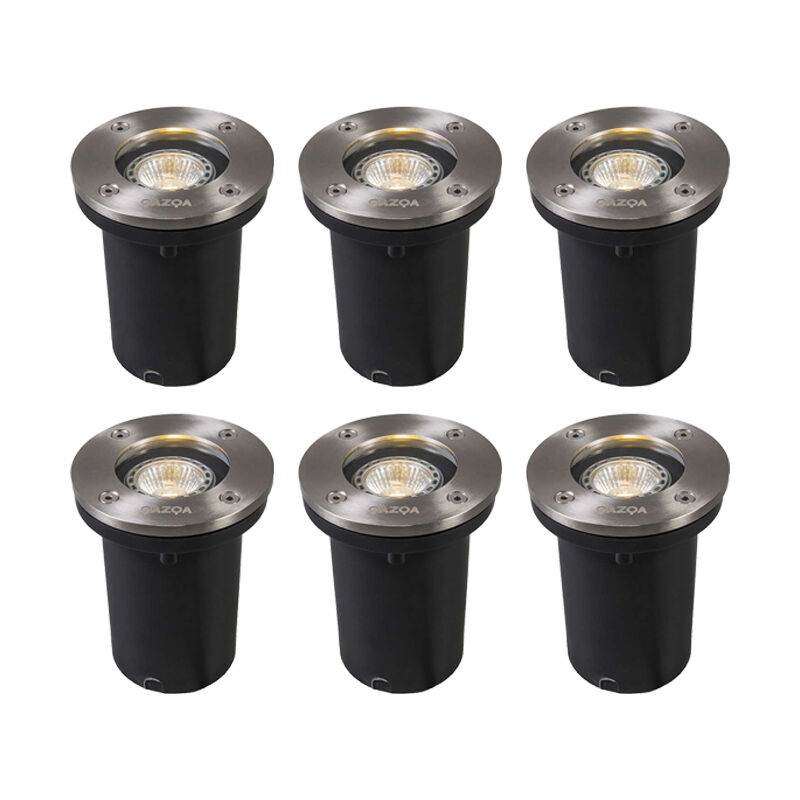 

Qazqa - + Moderno Set 6 focos de suelo acero IP65 LED - BASIC Round Vidrio /Plástico /Acero inoxidable Redonda Adecuado para LED Max. 6 x 4.2 Watt