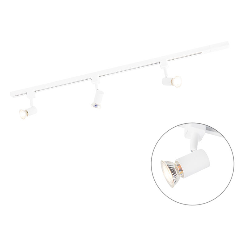 

QAZQA Moderno Sistema de carril monofásico blanco 3 focos - JEANY Aluminio /Acero Alargada Adecuado para LED Max. 3 x 50 Watt