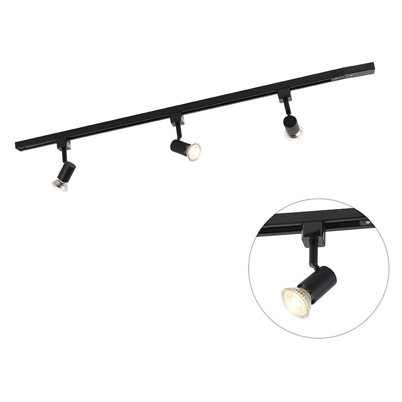 

QAZQA + Moderno Sistema de carril monofásico moderno negro 3 focos - JEANY Aluminio /Acero Alargada Adecuado para LED Max. 3 x 50 Watt