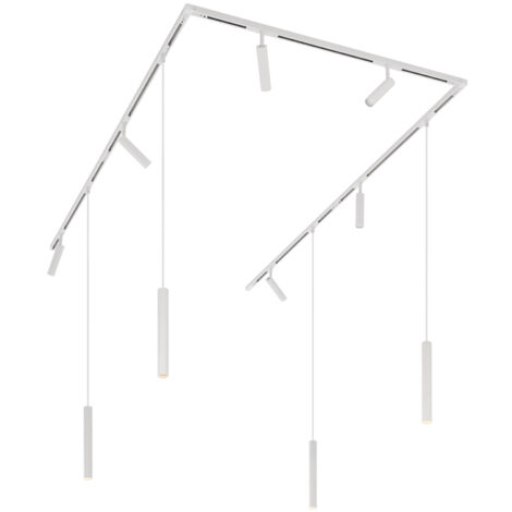 QAZQA Moderno Sistema de iluminación de riel moderno con 6 focos y 4 luces colgantes blancas monofásicas - Slimline Uzzy Keno Aluminio /Metálica Adecuado para LED Max. 10 x 5 Watt