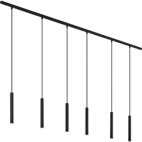 QAZQA Moderno Sistema de iluminación de riel moderno con 6 luces colgantes negras monofásicas - Slimline Keno Aluminio /Metálica Adecuado para LED Max. 6 x 5 Watt