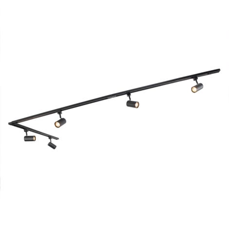 QAZQA + Moderno Sistema de riel moderno negro con 5 focos monofásico - Jeana Acero Alargada Adecuado para LED Max. 5 x 50 Watt