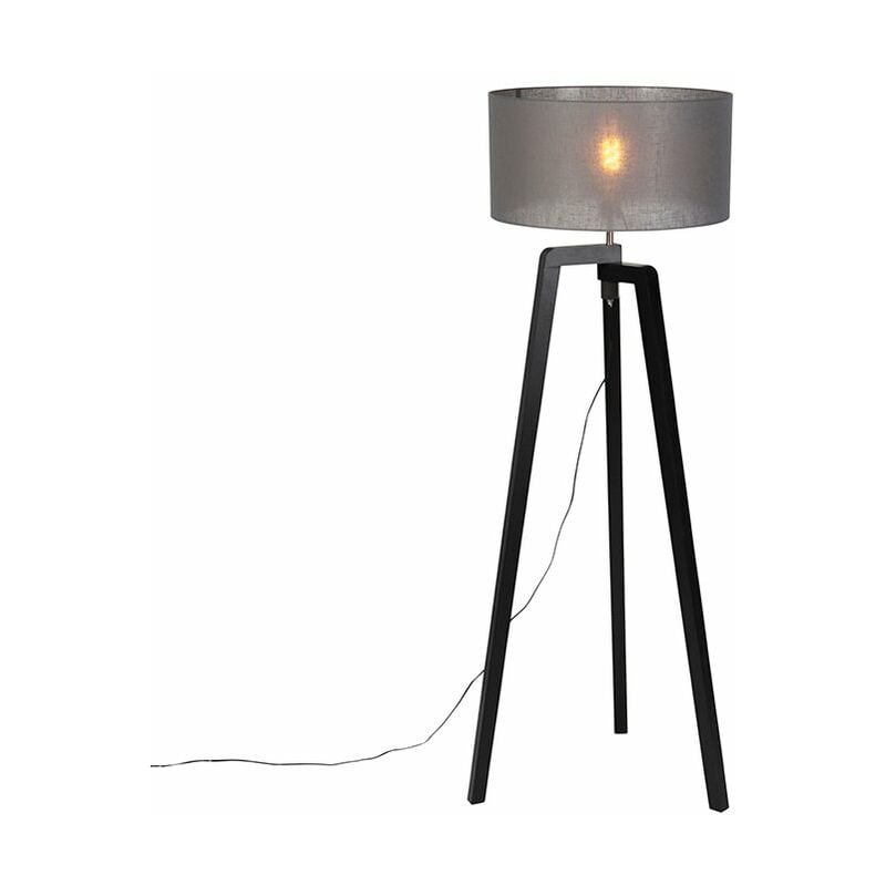 

Moderno Trípode madera negra pantalla gris 50cm - PUROS /Plástico Otros Adecuado para LED Max. 1 x 60 Watt - Qazqa