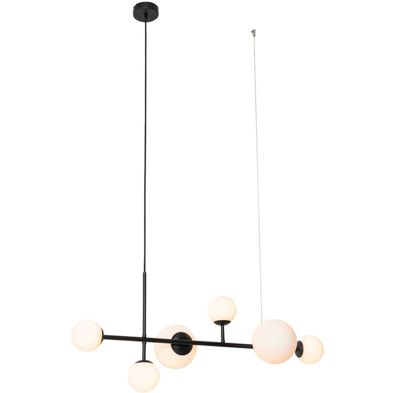 Qazqa - monaco - led Suspension - 6 lumière - l 91 cm - Noir - Moderne - éclairage intérieur - Salon i Chambre i Cuisine i Salle à manger