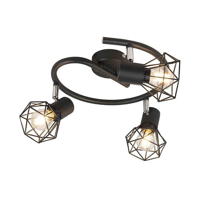 Qazqa - mosh - Spot plafond, plafonnier - 3 lumière - ø 420 mm - Noir - Moderne - éclairage intérieur - Salon i Chambre i Cuisine i Salle à manger