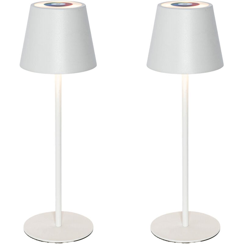 Qazqa - murdock - led Dimmable Lampe de Table sans fil rechargeable usb variateur inclus - 2 pièces - ø 11.5 cm - Blanc - Moderne - éclairage