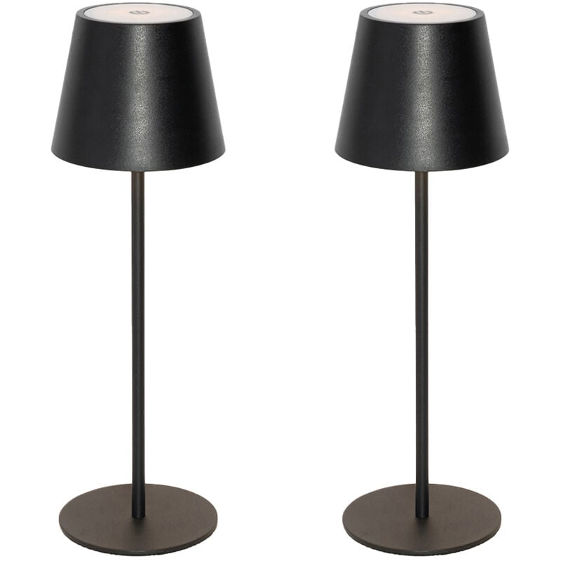 Qazqa - murdock - led Dimmable Lampe de Table sans fil rechargeable usb variateur inclus - 2 pièces - ø 11.5 cm - Noir - Moderne - éclairage extérieur