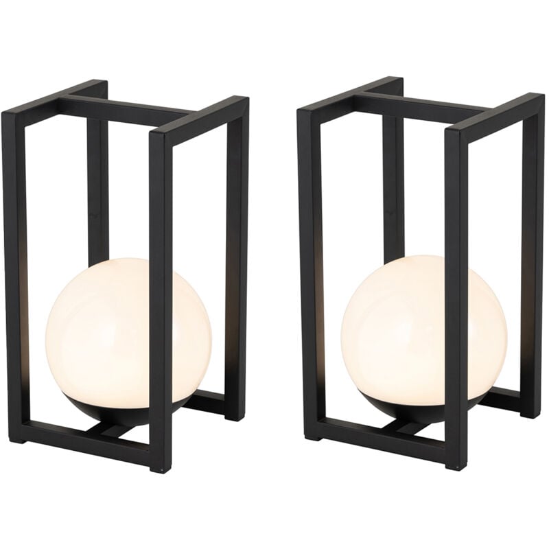 Qazqa - nowi - led Dimmable Lampe de Table sans fil rechargeable usb variateur inclus - 2 pièces - l 16 cm - Noir - Moderne - éclairage extérieur
