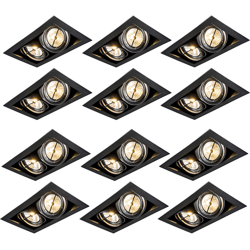 Qazqa - Lot de 12 spots encastrables noirs AR111 orientables 2 lumières - Oneon