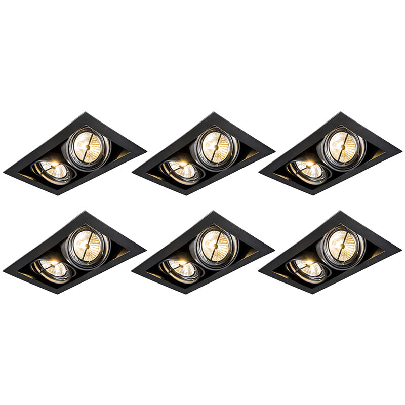 Qazqa - Lot de 6 spots encastrables noirs AR111 orientables 2 lumières - Oneon